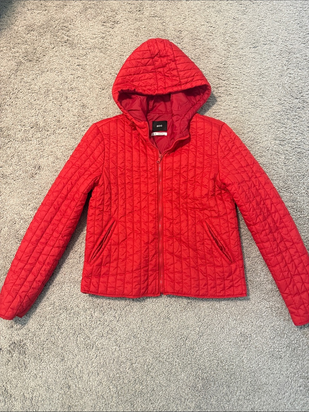 BDG Bright Red Quilted Hooded Puffer Jacket